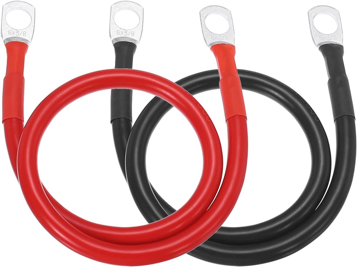 Accukabel 45,7 cm - Natuurlijk koper 6 AWG - Met ringklemmen 3/8 inch - Ideaal voor auto, boot en zonne-energie - 2 stuks - ServiceTopper