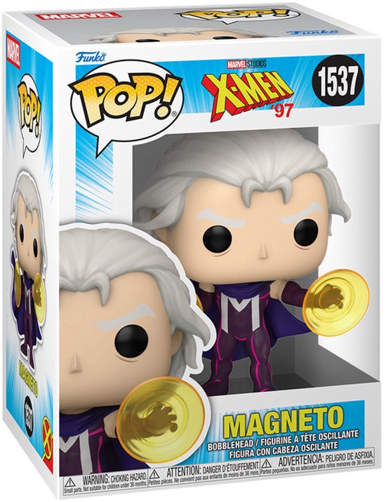 Funko Pop! Marvel Studios X-Men '97 Magneto nr. 1537 figuur met wit haar en paars kostuum in displaydoos.