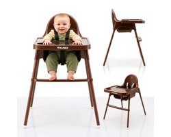 Twinky Kinderstoel ECO - Inklapbaar Eetstoel Baby met Tafel & Tablethouder - 2-in-1 Babystoel & Peuterstoel - Meegroeistoel met Anti Slip Pootjes - Bruin