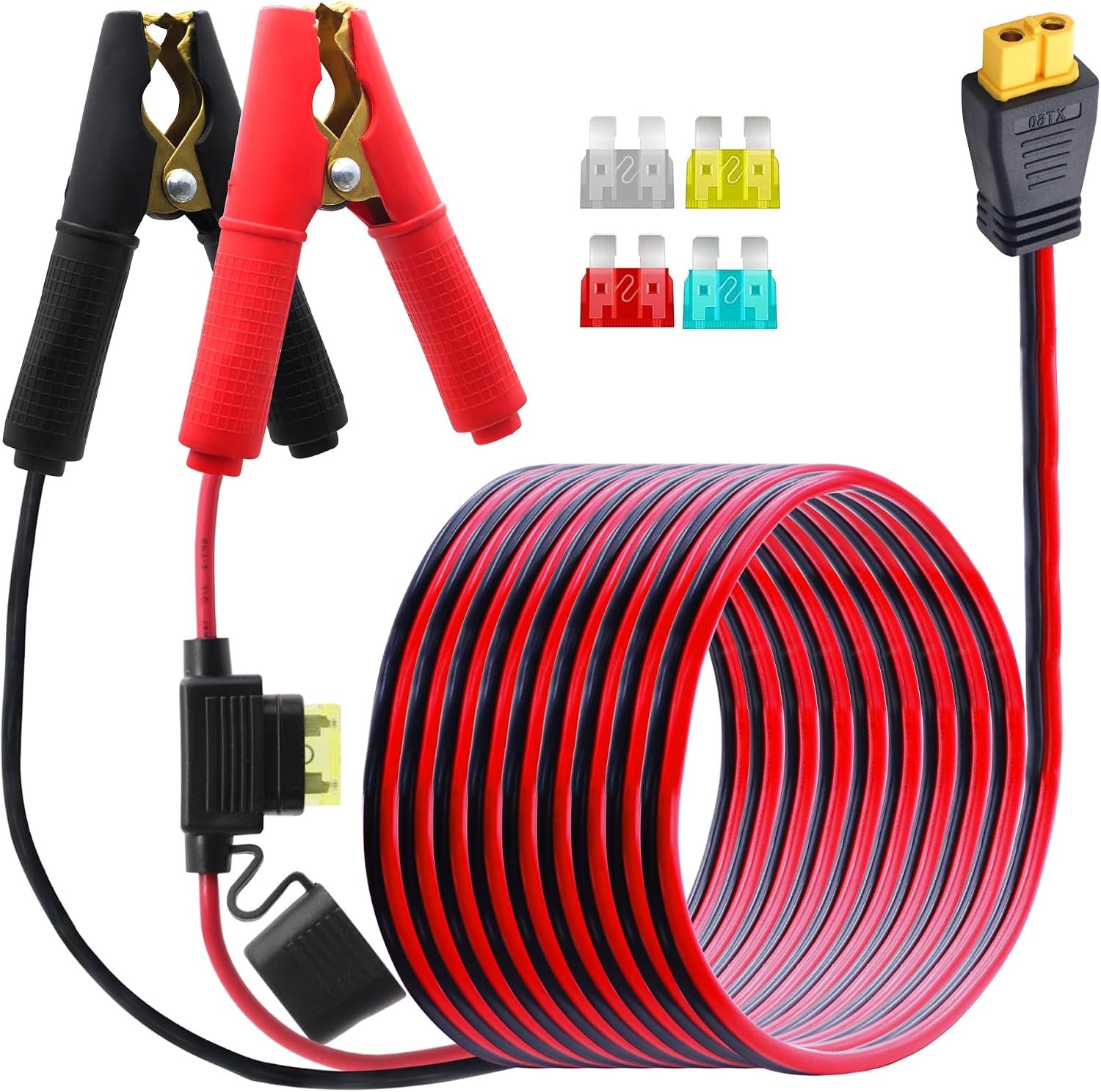 Accu-alligator clip naar XT60 kabel 3 m - 14 AWG - 20A zekering - ideaal voor zonnepaneel toepassingen - m-winkel
