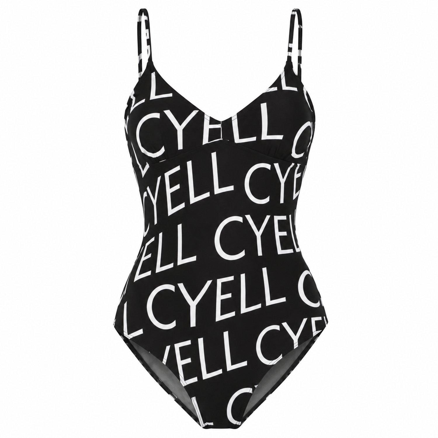 Cyell Logo Love Dames Badpak – Zwart met Witte Letters – Maat 38B – Stijlvolle Badmode – Zwemkleding Dames