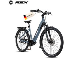 REX 70 Nm Middenmotor, 28 Inch, Commuter+ Elektrische Fiets, MIK Bagagedrager, 468 Wh Accu, Shimano 7 Versnellingen, Maximaal 120 km Actieradius, Elektrische Stadsfiets, Dames en Heren, Blauw