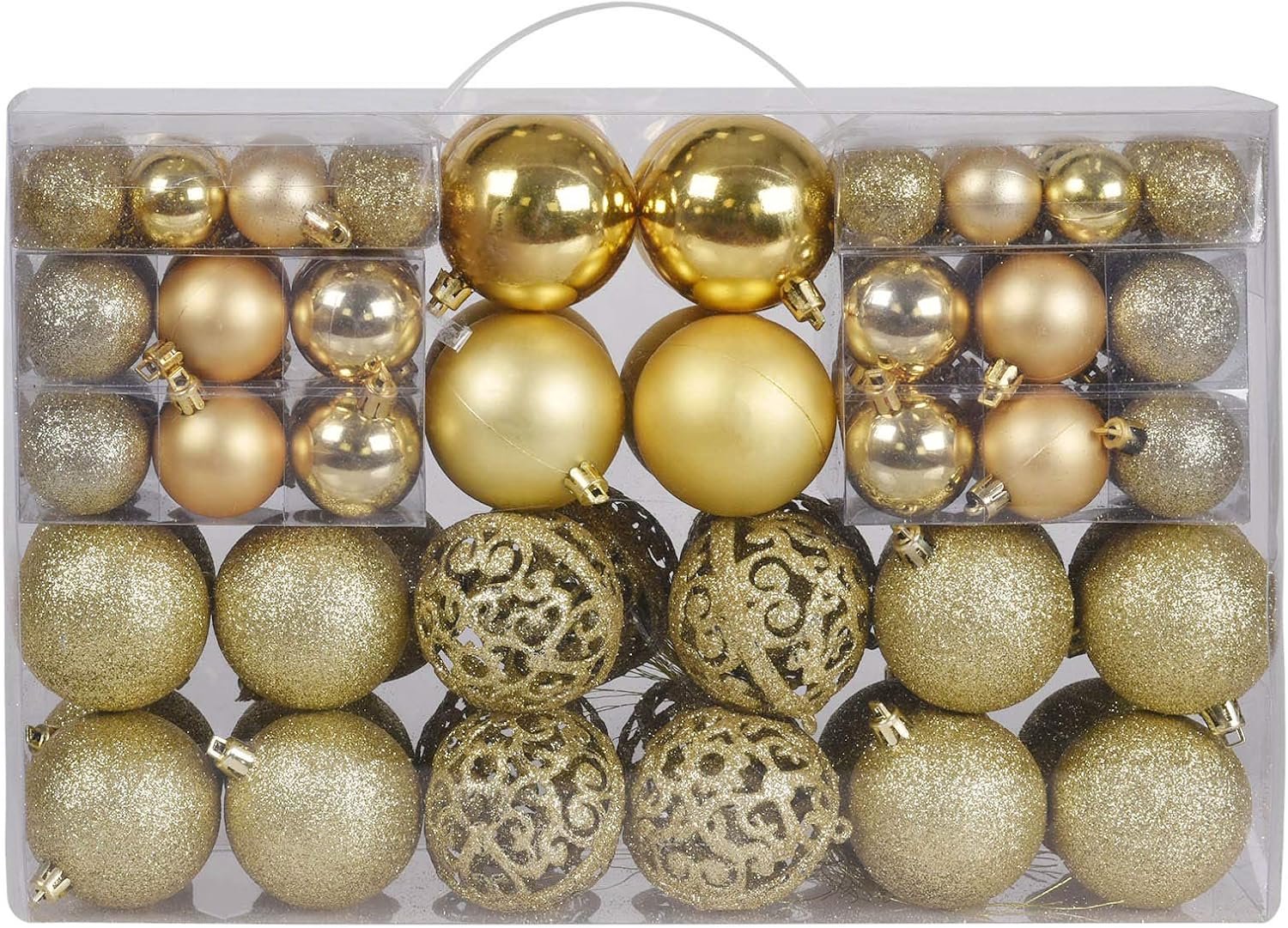 100 stuks onbreekbare gouden kerstballen set, meerdere maten en afwerkingen