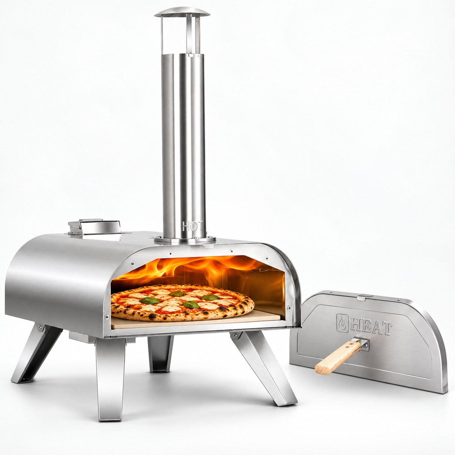 HEAT Pizza Pellet Oven - Houtpellet Pizzaoven voor Buiten - Inclusief Pizzasteen - RVS Dubbelwandig - Inklapbaar - 450-500°C