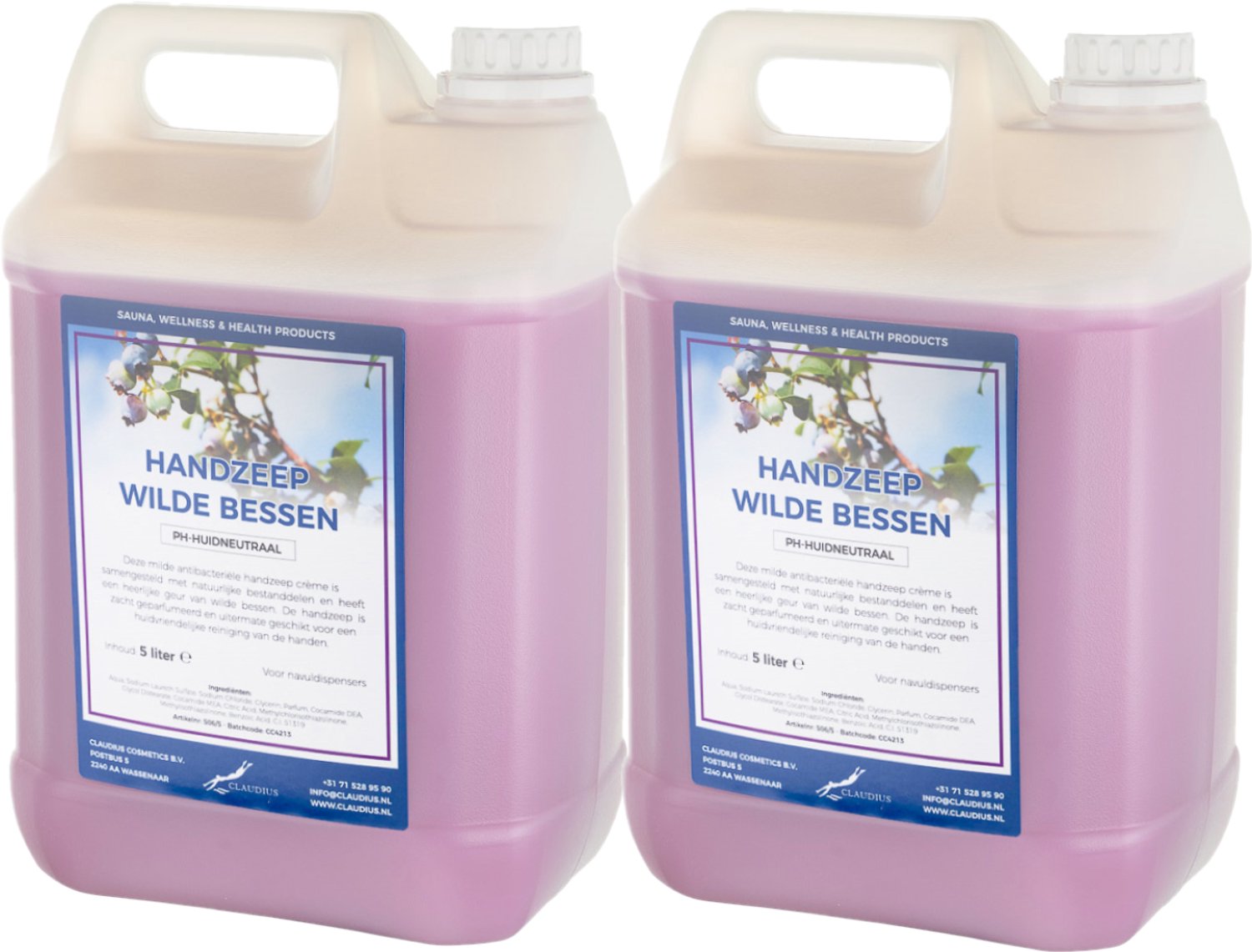 Claudius Handzeep Wilde Bessen 5 liter - set van 2 stuks - voordeelverpakking - navulling