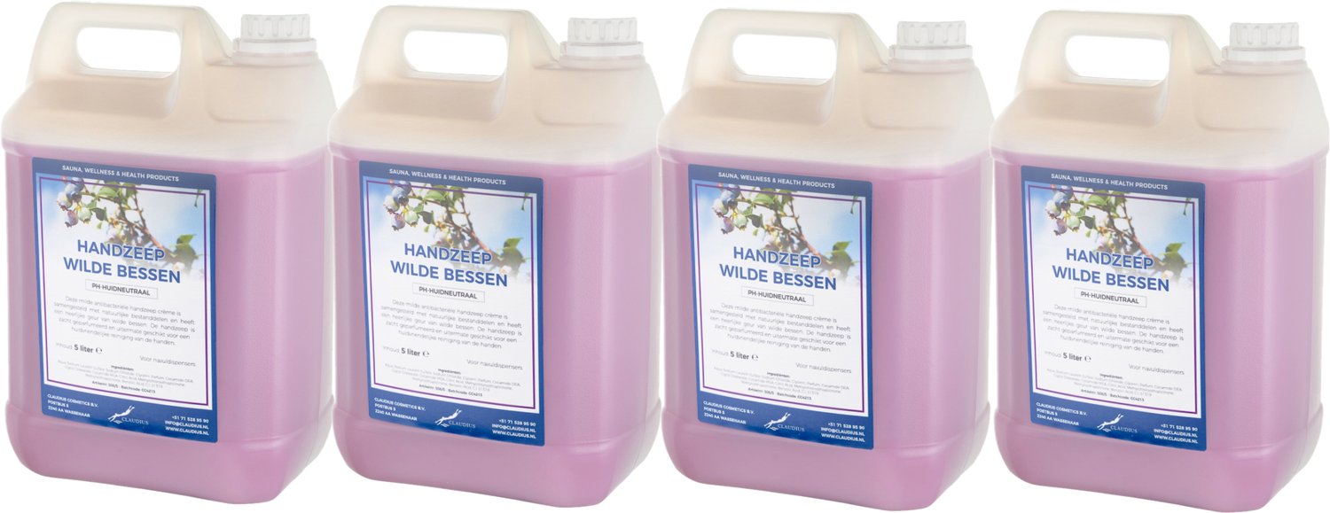 Claudius Handzeep Wilde Bessen 5 liter - set van 4 stuks - voordeelverpakking - navulling