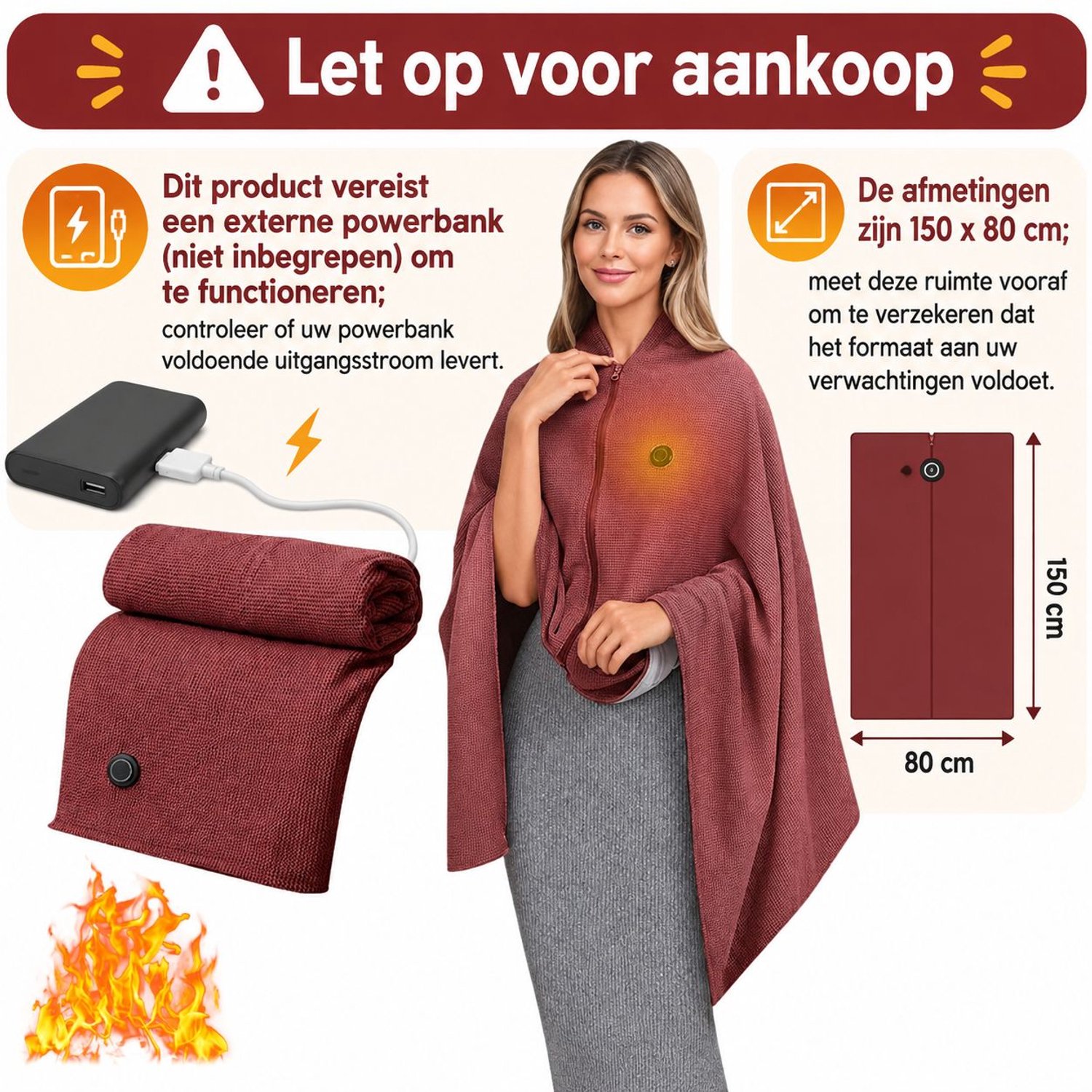 KZQ Elektrische Deken Draagbare Verwarmde Sjaal Voor Vrouwen Heated Shawl Blanket USB Heated Blanket Electric Shawl 3 Temperatuurstanden Snelwarmende Deken Opvouwbaar Drie Verwarmingsniveaus rood – foto 2