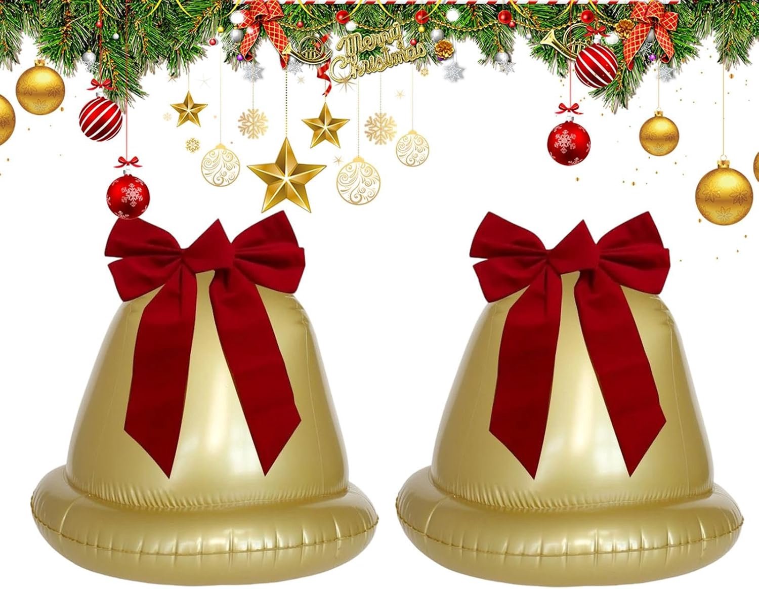 Kerstbal, gigantische opblaasbare kerstbal buitendecoratie, 2 stuks, feestelijke decoraties voor gazon, woonkamer, tuin, terras