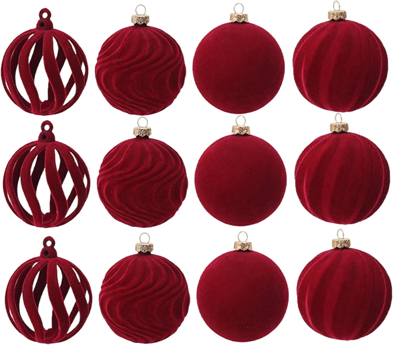 Kerstballen|1 Set Fluwelen Kerst Ornamenten Gevlokt Onbreekbare Kerstboom Ornamenten Diverse Decoratieve Opknoping Ballen met Loop voor Thuis Vakantie Feest, Rood