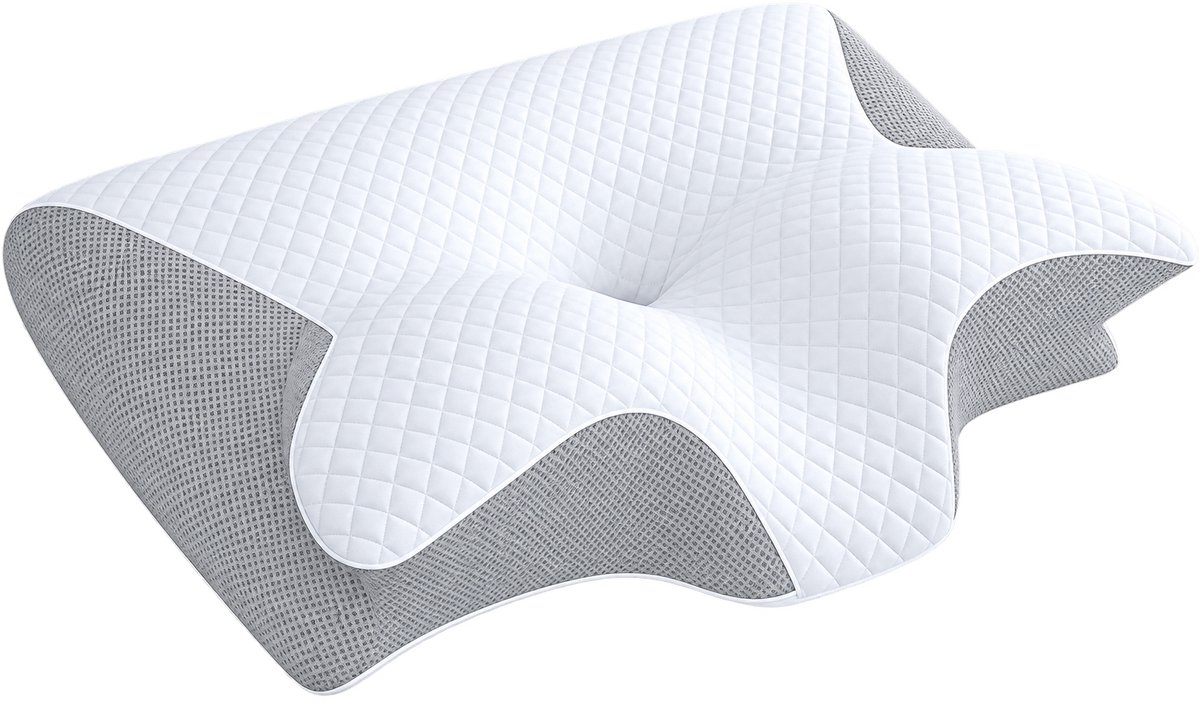 Veya Hoofdkussen - Hoofdkussens - Ergonomisch - Nekklachten - Zijslaper - Traagschuim - Wit - 60 x 35 cm (lxb) - Hoes is wasbaar