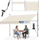 tectake® Klemluifel met handslinger - Balkonluifel zonder boren - In hoogte verstelbaar - UV-bestendig - Waterafstotend - Terrasoverkapping - Zonwerend voor terras & balkon - Breedte 350 cm - Beige
