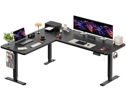Devoko Elektrisch Verstelbaar Hoekbureau 190 × 155 cm – L-vormig Zit-Sta Bureau met 20 mm Dik Bureaublad – 100 kg Draagvermogen, 3 Geheugenstanden, USB en Kabelmanagement – Zwart