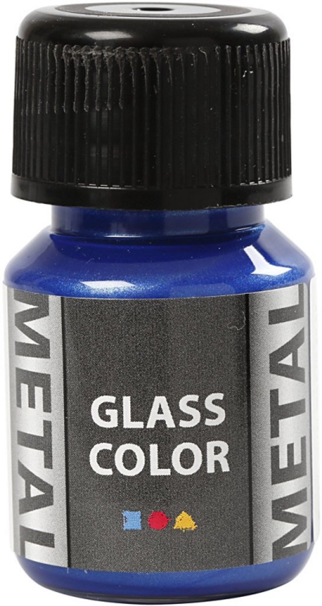 Glasverf - Porseleinverf - Metallic Blauw - Creotime - 30ml - Voor Glas en Porselein - Waterbasis - Eenvoudig Afbakken op 160°C - Glanzend Effect