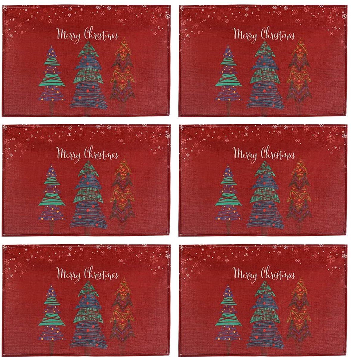 Set van 6 kerstplacemats - Hittebestendige linnen placemats - Decoratieve kersttafelmatten - Wasbaar en antislip (kerstboom)