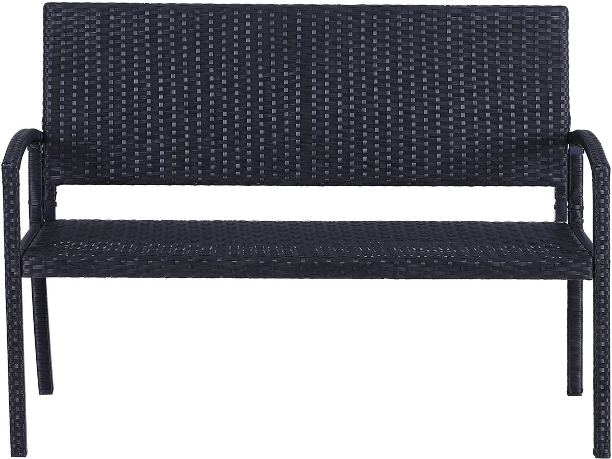 Tuinbank - in rotanlook - met stalen frame - voor 2 personen - zwart - 122 x 60 x 85 cm