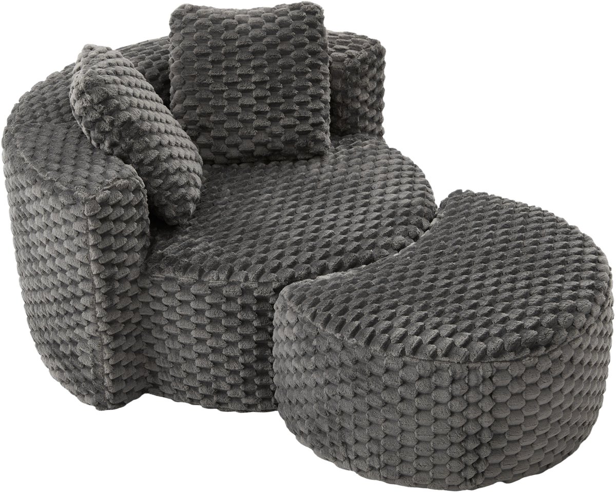 in& out door furniture Gecomprimeerde eenpersoonsstoel met hocker, slaapstoel, extra grote ronde fauteuil, geen montage vereist, botloze sofa voor woonkamer/slaapkamer – donkergrijs, afmetingen: 130×115×103 cm