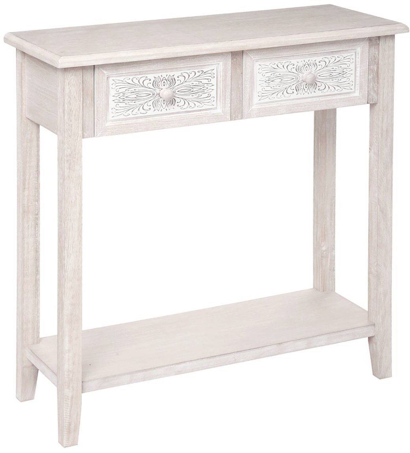 Atmosphera Créateur d'intérieur® Bijzettafel met 2 lades en plank van gebleekt hout HINA Beige lin