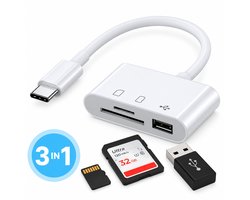 SD Kaart lezer – USB 3.0 & USB-C Cardreader – 3 in 1 SD/TF/USB 3.0 –Kaartlezer Wit - Geheugenkaartlezer - Micro SD kaartlezer