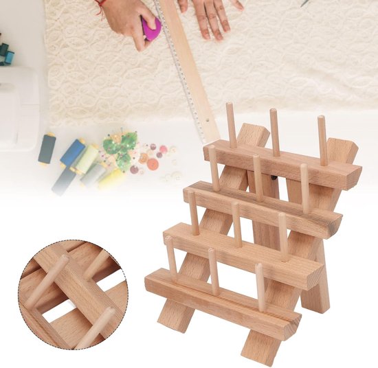 Houten Draadspoelen Rek voor 12 Spoelen - Vouwbaar Beuken Houten Frame met Grote Capaciteit voor Quilten en Borduren — afbeelding 3