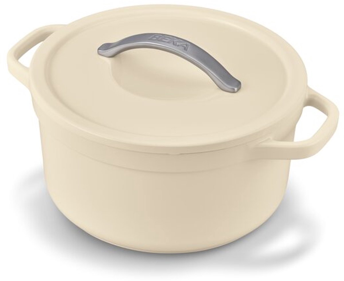 Beka Plume Braadpan - Ø 24 cm - Stoofpot - Gerecycleerd gietaluminium - Extra lichtgewicht - PFAS-vrij - 4,5 L - Crème