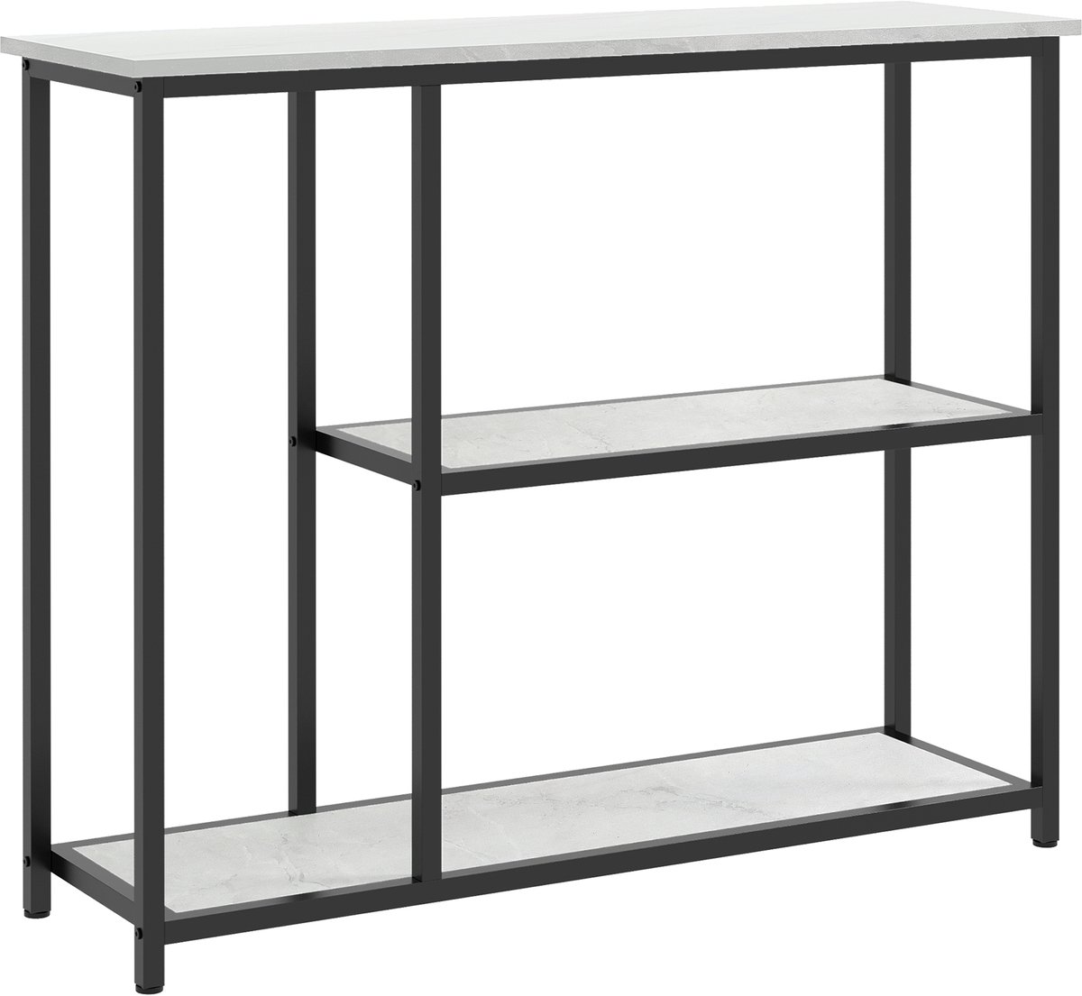Homona Konsolentafel in marmerlook - Met 2 open planken - Antikantelbeveiliging en verstelbare voetjes - 100 x 30 x 80 cm - Wit en zwart