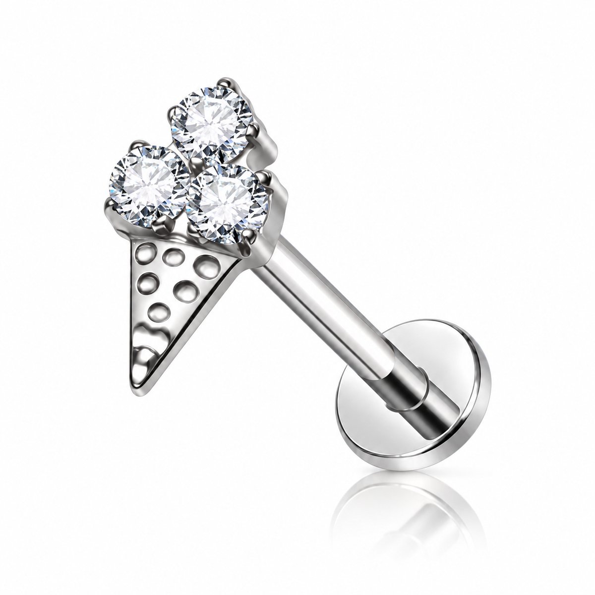 Maevi® Piercing voor Oor - Kleur: Zilver - Formaat: 1.2 x 8 MM - Titanium - Tragus / Kraakbeen / Helix / Conch - Oorpiercing - 18K Goldplated / Titanium - Hoge Kwaliteit - Labret - Luxe Sieraad - Oorbellen - Ijsje / Icecream - Incl. Luxe Verpakking