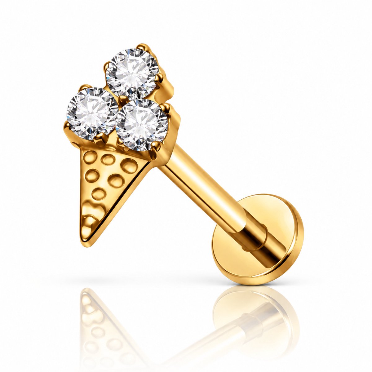 Maevi® Piercing voor Oor - Kleur: Goud - Formaat: 1.2 x 8 MM - Titanium - Tragus / Kraakbeen / Helix / Conch - Oorpiercing - 18K Goldplated / Titanium - Hoge Kwaliteit - Labret - Luxe Sieraad - Oorbellen - Ijsje / Icecream - Incl. Luxe Verpakking