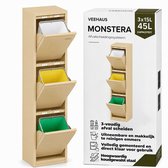 VEEHAUS Prullenbak Afvalscheiding 45 Liter (3x15L), 3 Vakken met Klep, Metaal, Keuken & Kantoor, Ivoor