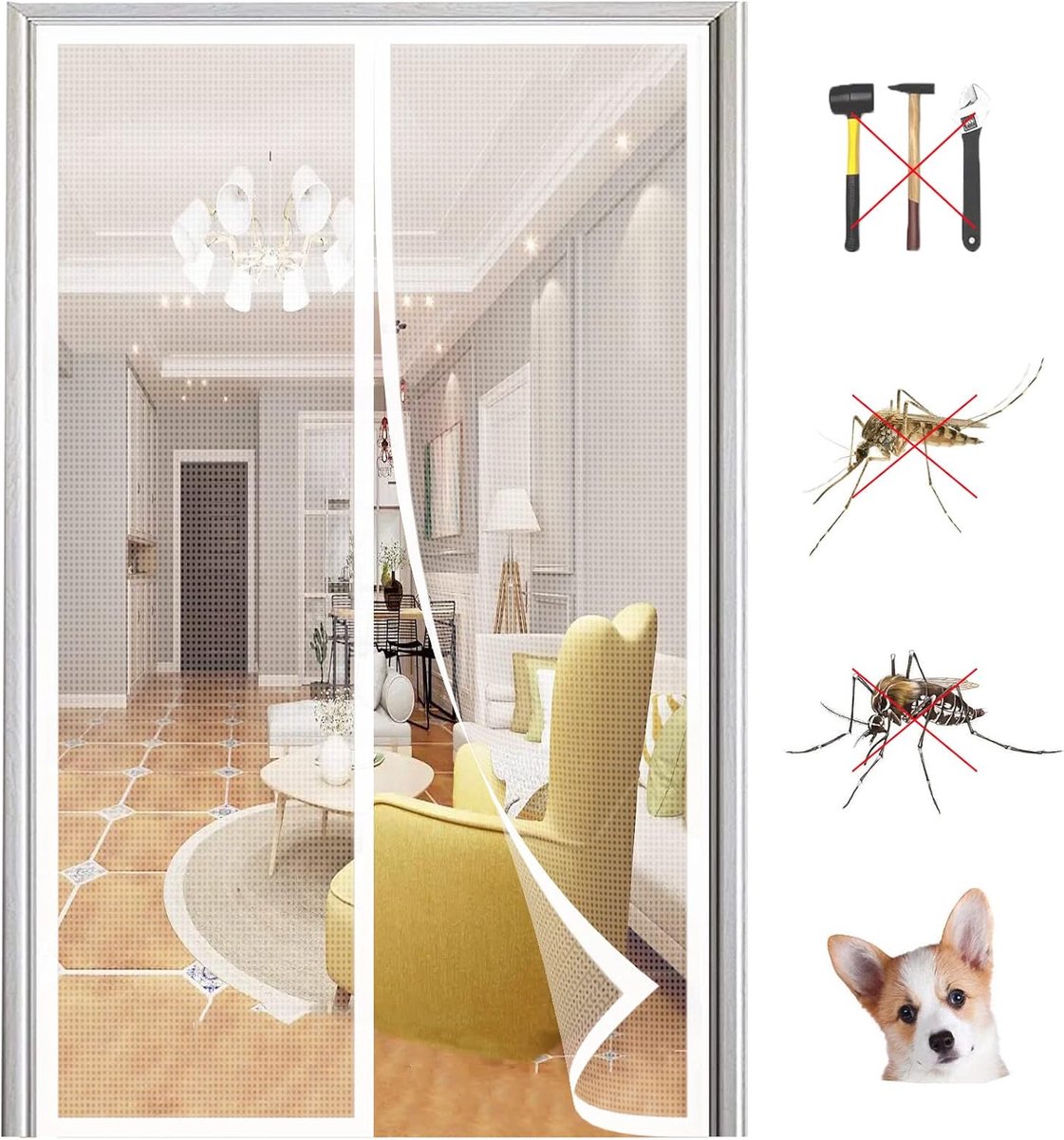 Automatische sluiting magnetische anti-klamboe, encryptie stil mesh gordijn, geen boren, voor woonkamer balkon schuifdeuren