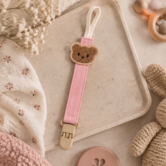 Speenkoord Teddy Set van 2 - Beige & Roze - Beer - Fopspeenkoord - Speenketting - Speenkoorden - Jongen - Meisje - Met Clips - Kraamcadeau - Babyshower - Baby - Speenhouder - Cadeau - Stoffen Speenkoort van Merkloos — afbeelding 5