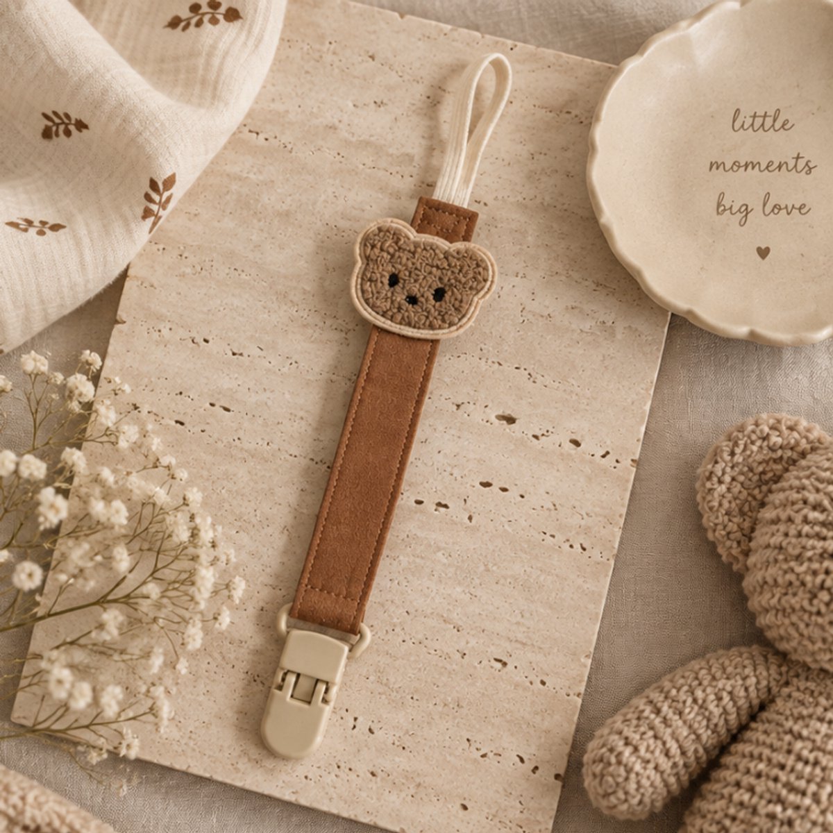 Speenkoord Teddy Beer Bruin – Fopspeenkoord met Clip – Speenhouder voor Baby – Jongen & Meisje – Kraamcadeau & Babyshower Cadeau – foto 4