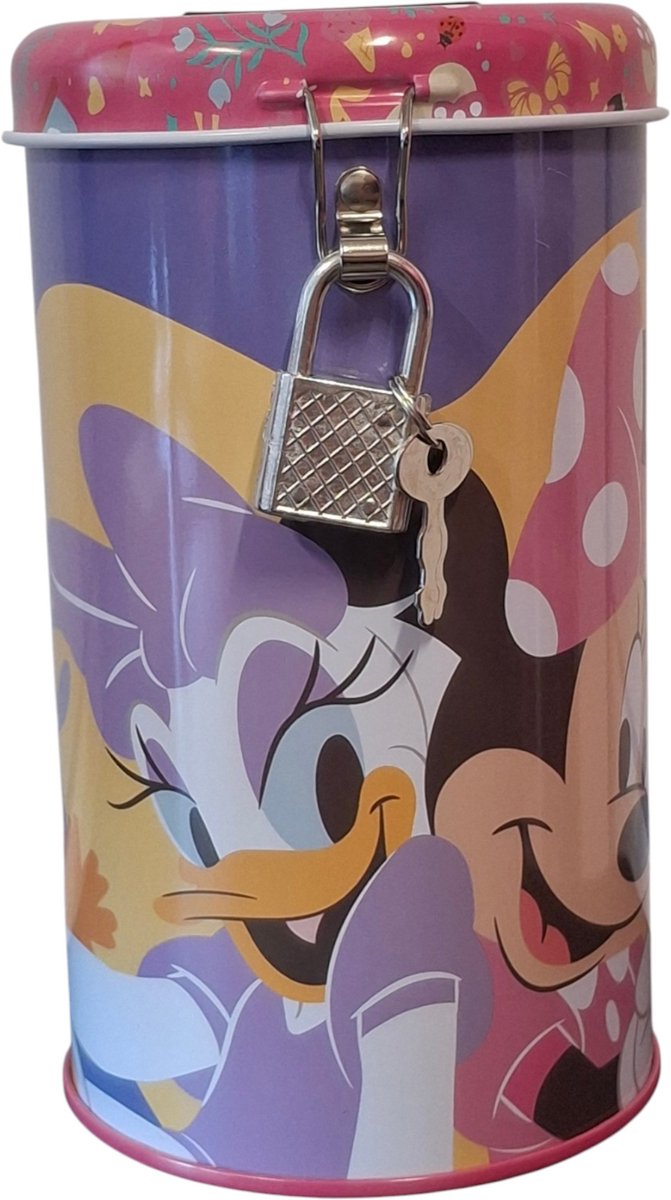 Spaarpot met slot voor kinderen cilindervormig – Minnie Mouse en Katrien Bloemen Design