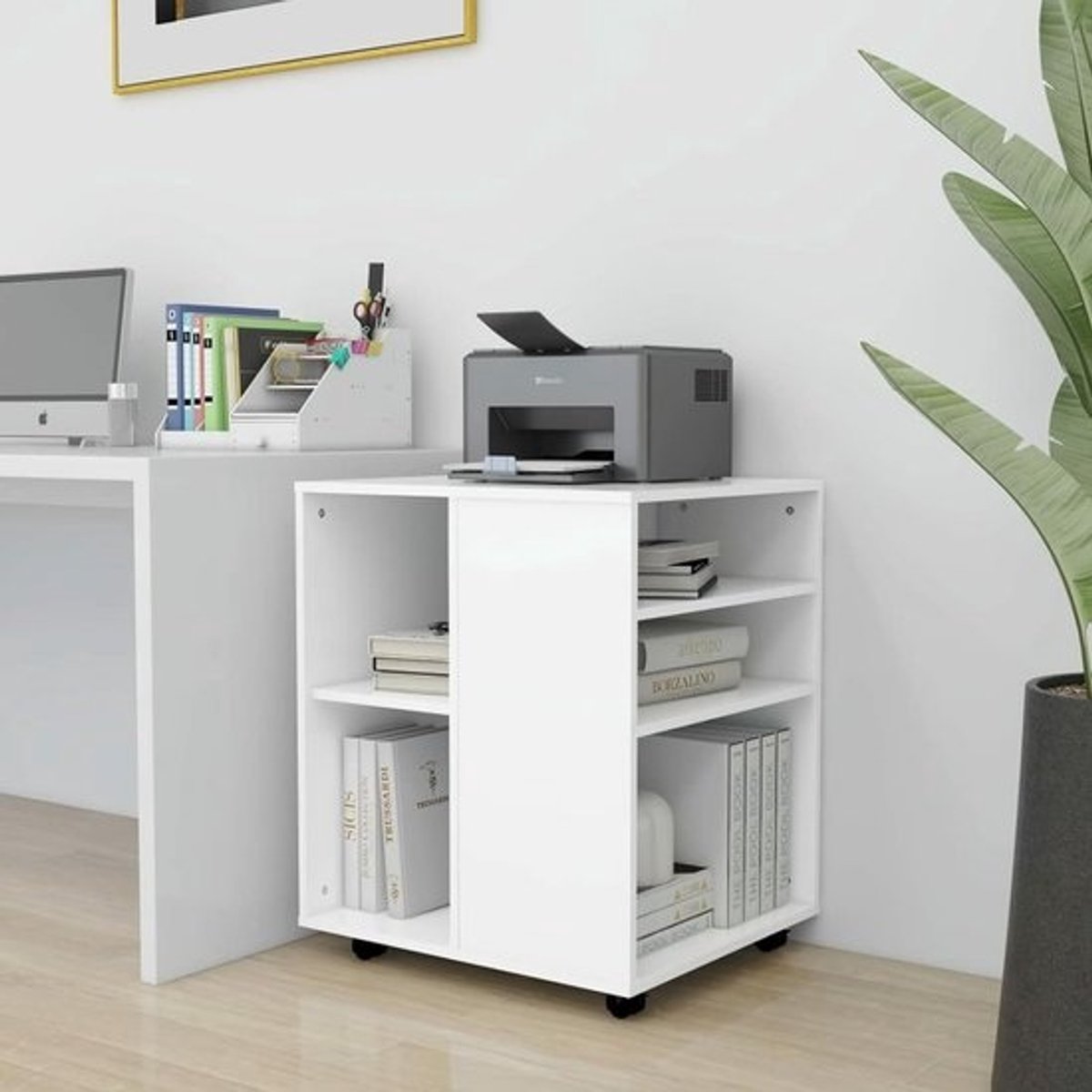 Rollende kast - Mobiele opberger - Bureauorganisatie - Met wielen - 60x53x72 cm - Wit