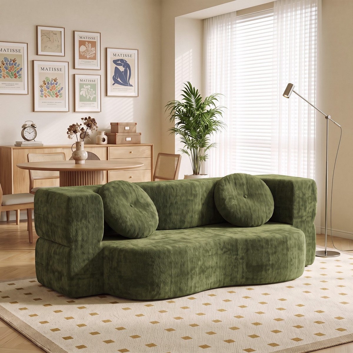 Devoko Olijfgroene Opvouwbare Slaapbank 200 × 105 × 32 cm – Montagevrije 2-Persoons Vloerbank met Afneembare Wasbare Hoes – Hoogelastische Schuimvulling – voor Woonkamer en Lounge
