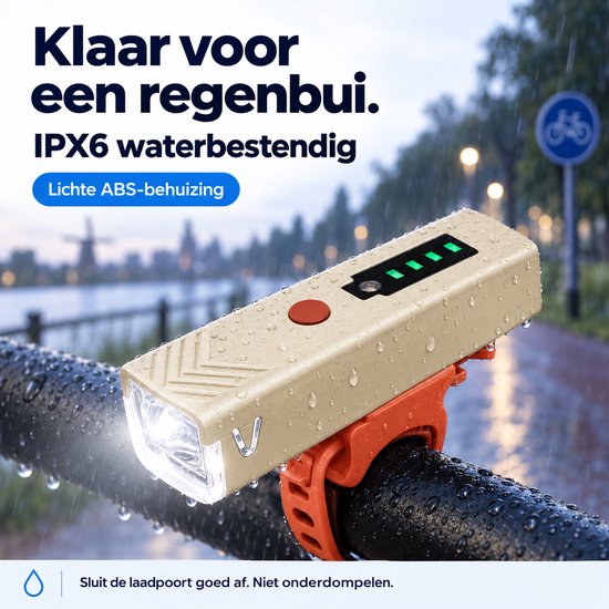 Cloudy Oplaadbare Fietslamp Voor - 400 lumen - Lichtsensor - USB-C - IPX6 - Lichtgeel — afbeelding 4