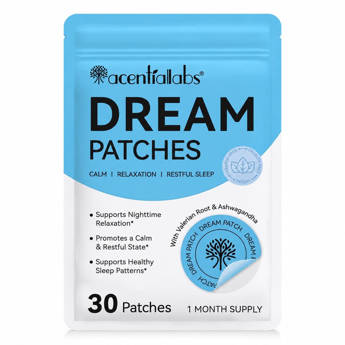 Slaappatches voor Nachtrust & Ontspanning – Valeriaan, Ashwagandha, L-Theanine & Hop – 30 Stuks