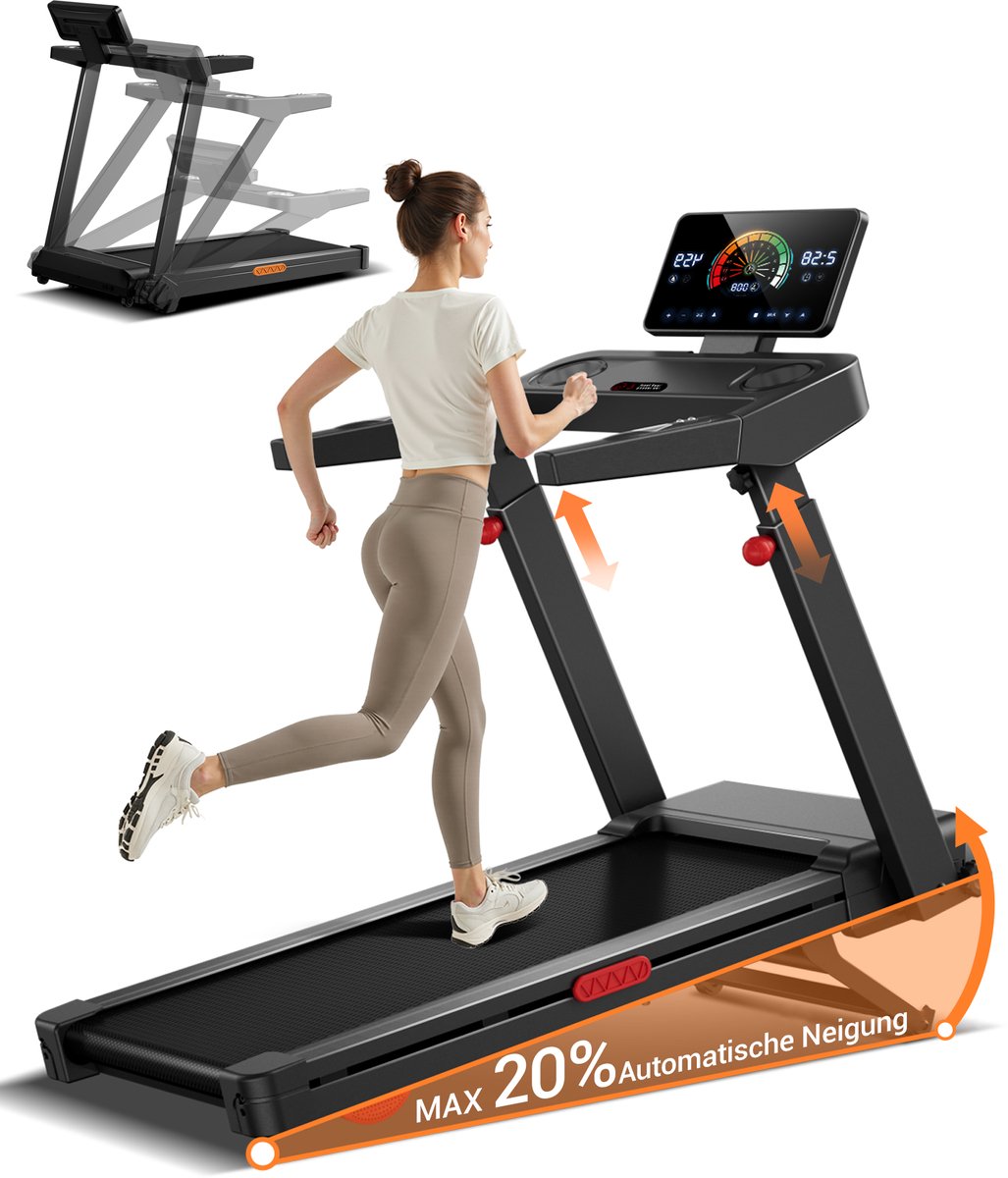 Loopband Inklapbaar – 14 km/u – 3,5 PK Borstelloze Motor – 20% Automatische Helling – 180 kg Draagvermogen – 108x40 cm Looppervlak – LED Touchscreen – Fluisterstil <45 dB – voor Thuis