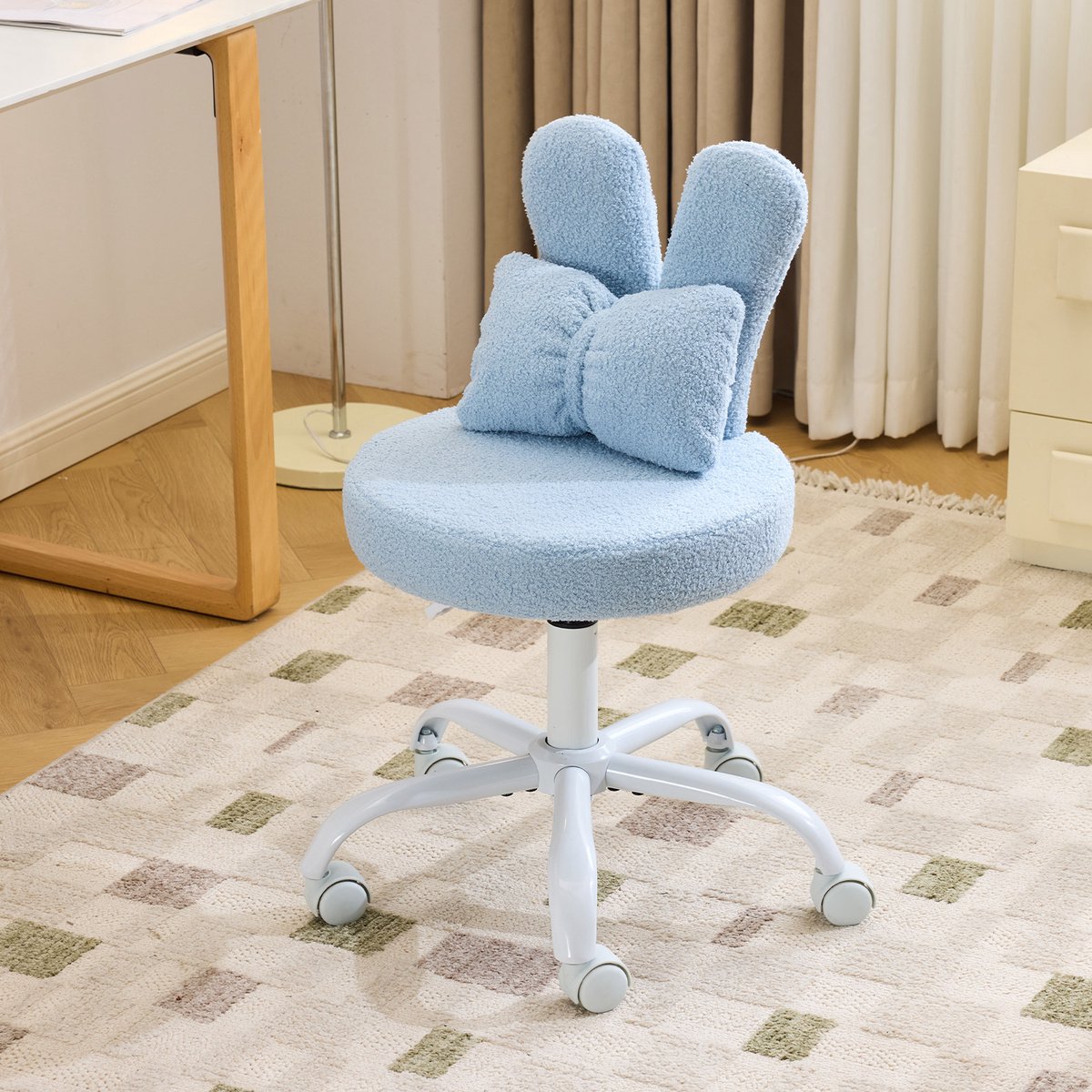 LEADZM-Bureaustoel - Teddy fleece - Bureaustoelen-Schuimstofvulling - In Hoogte Verstelbaar - Voor Werk- en Slaapkamer-Blauw-2 artikelen