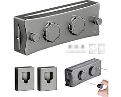 Waslijn - Uitschuifbare waslijn - Waslijn voor binnen - Wandgemonteerd kledingrek - Geschikt voor hotels, badkamers en balkons - Dubbele lijn - Duurzaam - Geen boren nodig - Lengte 5,1 meter - 27*9*4,5 cm - Gunmetalgrijs