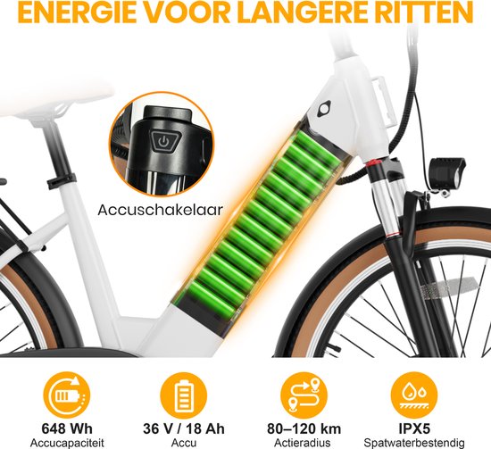 VANKEL Elektrische Fiets 26 Inch – E-bike Dames & Heren – Lage Instap – 648Wh Accu – Tot 120 km Bereik – 250W Achterwielmotor – Shimano 7 Versnellingen — afbeelding 3
