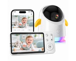 Babyfoon met Camera en App – 2K 3MP – 5 inch Scherm – 355° PTZ – Nachtzicht – Bewegings- e