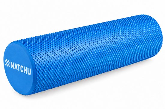 Blauwe foamroller met noppendessin en het Matchu logo op de zijkant.