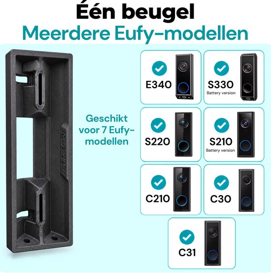20° t/m 50° hoekbeugel wig voor Eufy camera deurbel | Geschikt voor Eufy S330/S210/S220/E340/C210/C30/C31 | Vezel-versterkt Kunststof | Inclusief schroeven — afbeelding 3