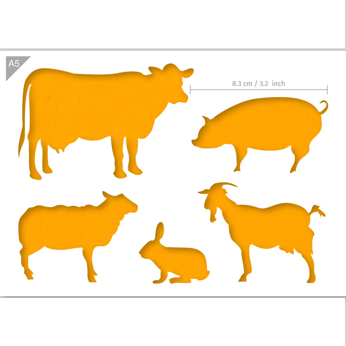 QBIX Boerderij Dieren Sjabloon A5 Formaat Kunststof - Varken is 8,3cm breed