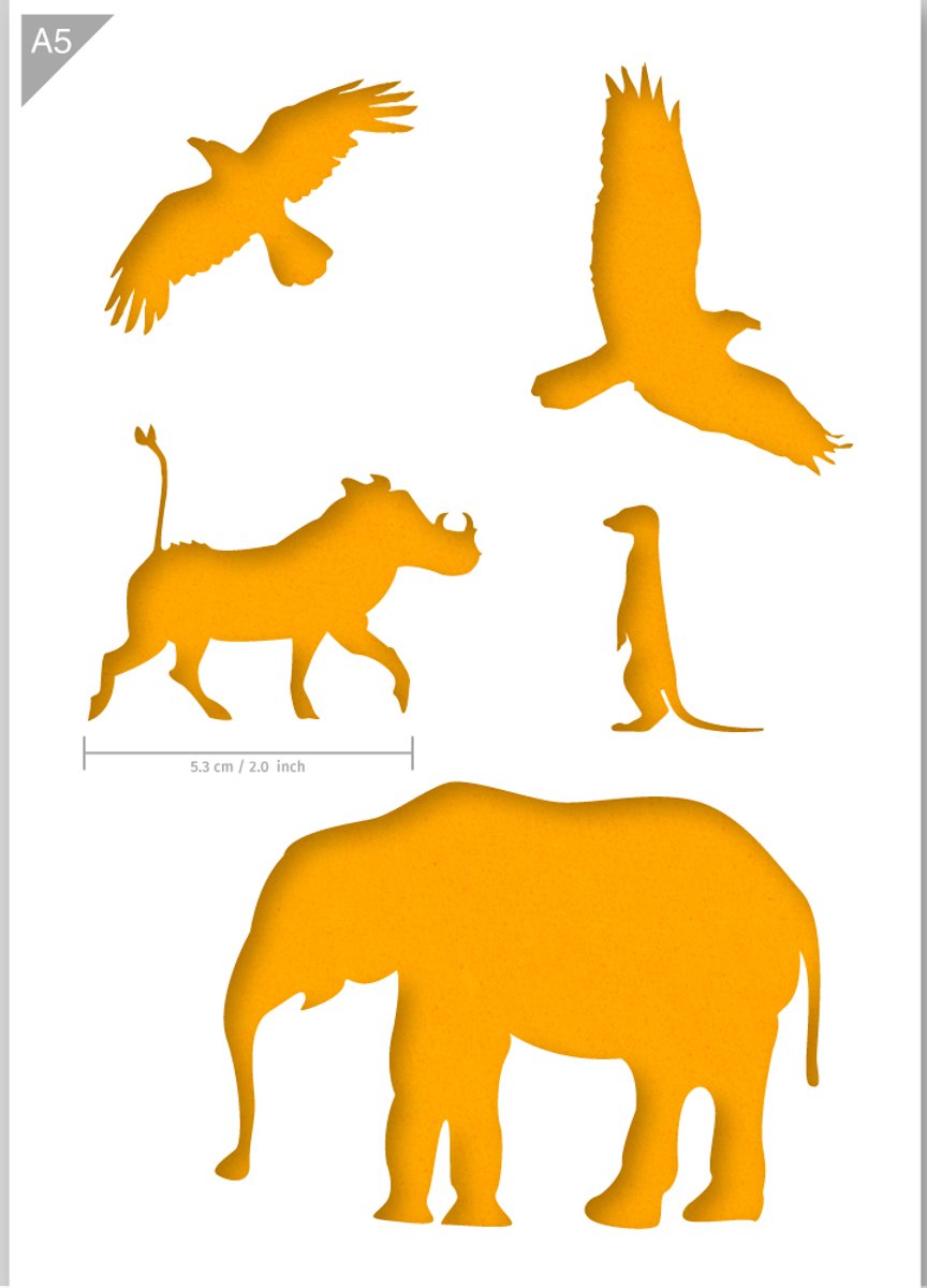 QBIX Afrikaanse Dieren Sjabloon A5 Formaat Kunststof - Wrattenzwijn is 5,3cm breed