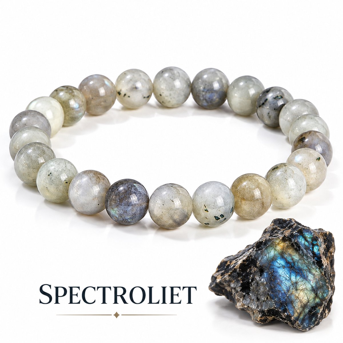 S4H® Spectroliet Armband – 18 cm – 8 mm Edelsteen Kralen – Labradoriet Variant – Bescherming, Intuïtie & Balans – Unisex