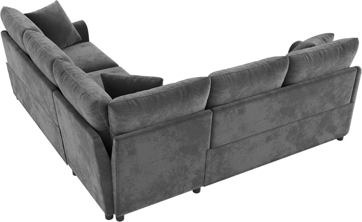 OKWISH Hoekbank 217 x 217 x 83 cm - 5-Zits Chenille Met Gebogen Armleuningen - Voor Woonkamer - Hout En Metaal - Grijs
