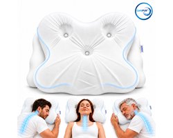 Zenvix® Vlinderkussen - Ergonomisch Hoofdkussen - 4 Zones Neksteun voor Nekklachten - Ademend - 2 Hoogtes tot 13 cm - Voor Zijslaper Rugslaper Buikslaper - 60D Traagschuim Memory Foam - Orthopedisch - Slaapkussen - Anti Snurk - 59x36x13cm
