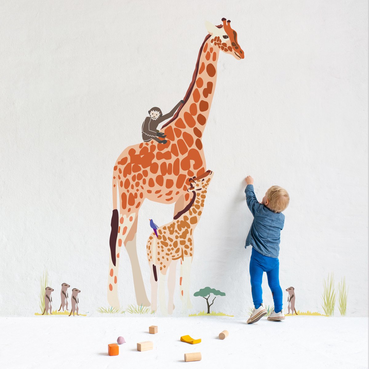 MIMI'Lou Muursticker Giraffe Safari Kinderkamer 160 cm