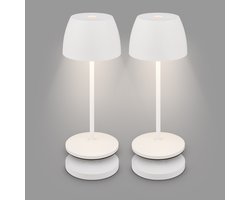 BRILONER Serina Mini - Set van 2 Tafellampen oplaadbaar - met oplaadstation - snoerloze lamp - met touch dimbaar - Ø8 x 20.5cm - wit